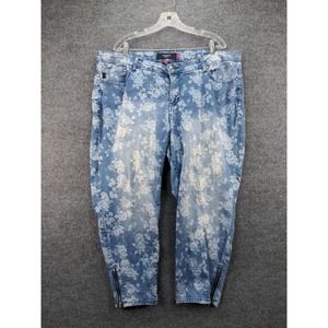 Womens Torrid Denim Floral Pattern Zip Ankle Jeans Size 24 Blue 21W 25 Inseam